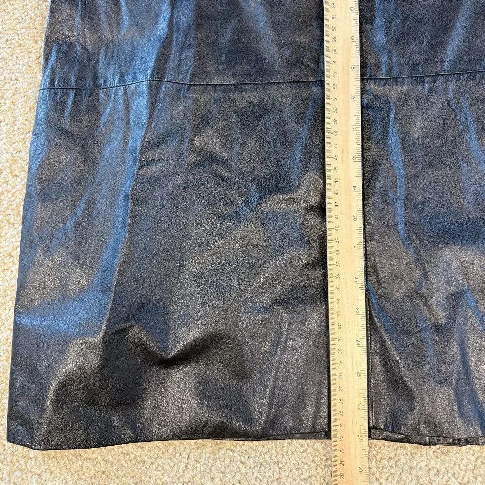VTG 90s Tibor Black Genuine Leather Mini Skirt Women Sz L High Waist Korea F443